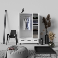 Skandinavská skříň dřevěná SVEG, bílá / šedá, třídveřová, 2 zásuvky - 5