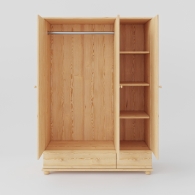 Dřevěná skříň BASIC, třídveřová se dvěma zasuvkami - 3