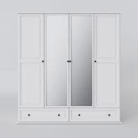 Skriňa drevená PARMA biela / šedá, štvordverová, 2 zásuvky, zrkadlo - 9630