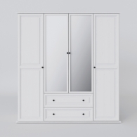 Skříň dřevěná PARMA bílá / šedá, čtyřdveřová, 2 zásuvky uprostřed, zrcadlo - 2