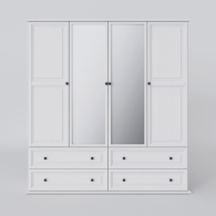 Skříň dřevěná PARMA bílá / šedá, čtyřdveřová, 4 zásuvky, zrcadlo - 2