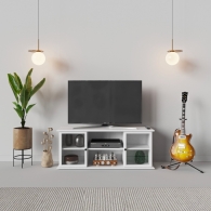 TV stolík drevený PARMA biely / šedý, 2 vitríny, 2 priehradky - 9731