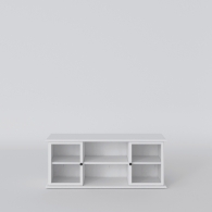 TV stolík drevený PARMA biely / šedý, 2 vitríny, 2 priehradky - 9732